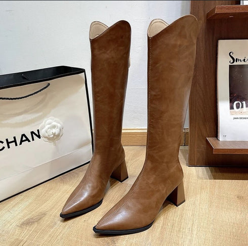 Pointy Toe Block Heel Cowboy Boots